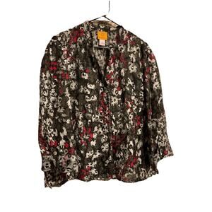 Ruby Road Leopard Print Devore Blouse Button Up Size 14